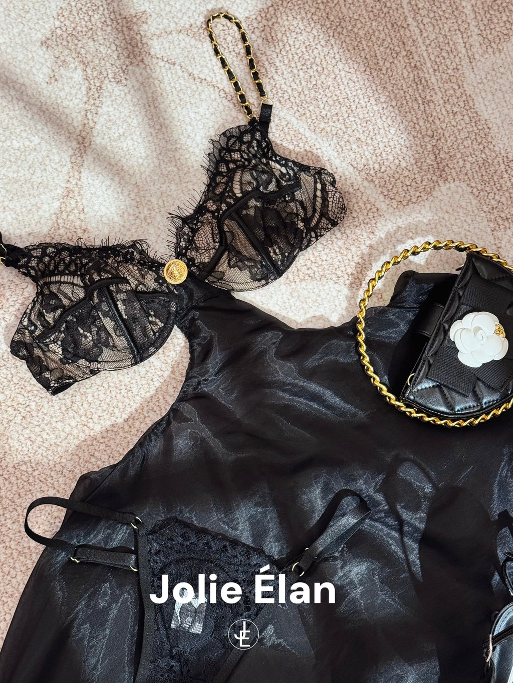 JolieElan coco miss sexy lace chain waist French vacation underwear set