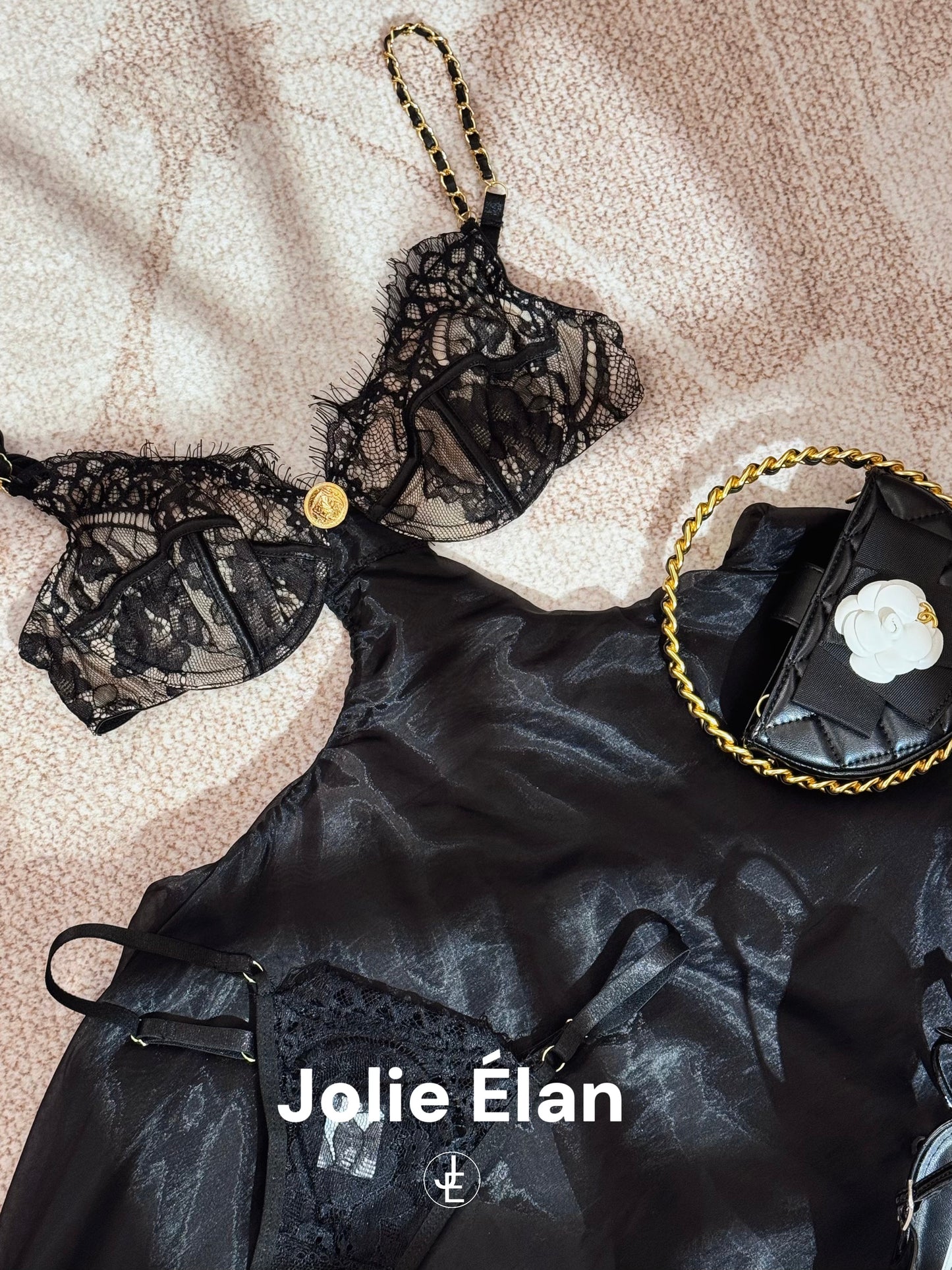 JolieElan coco miss sexy lace chain waist French vacation underwear set