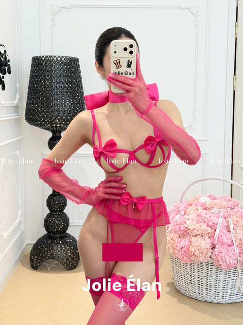 JolieElan Cupid Y2K Barbie pink bow sexy hollow atmosphere qq underwear set