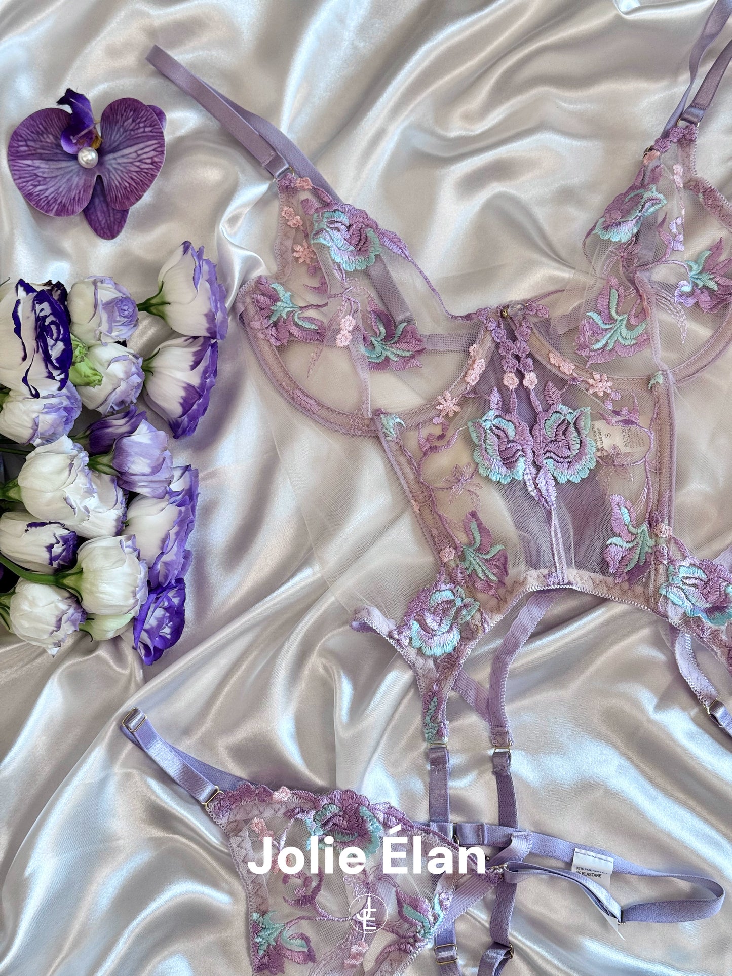 JolieElan · Paris Old Dream · Sexy Mesh Embroidery Lace Perspective French Pure Desire Underwear Set