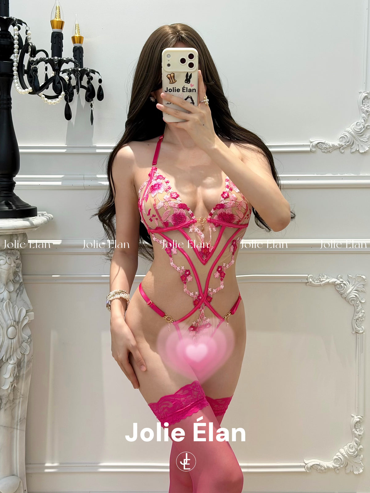 JolieElan · delicate and charming · French sexy heavy industry lace embroidery perspective high-end underwear set