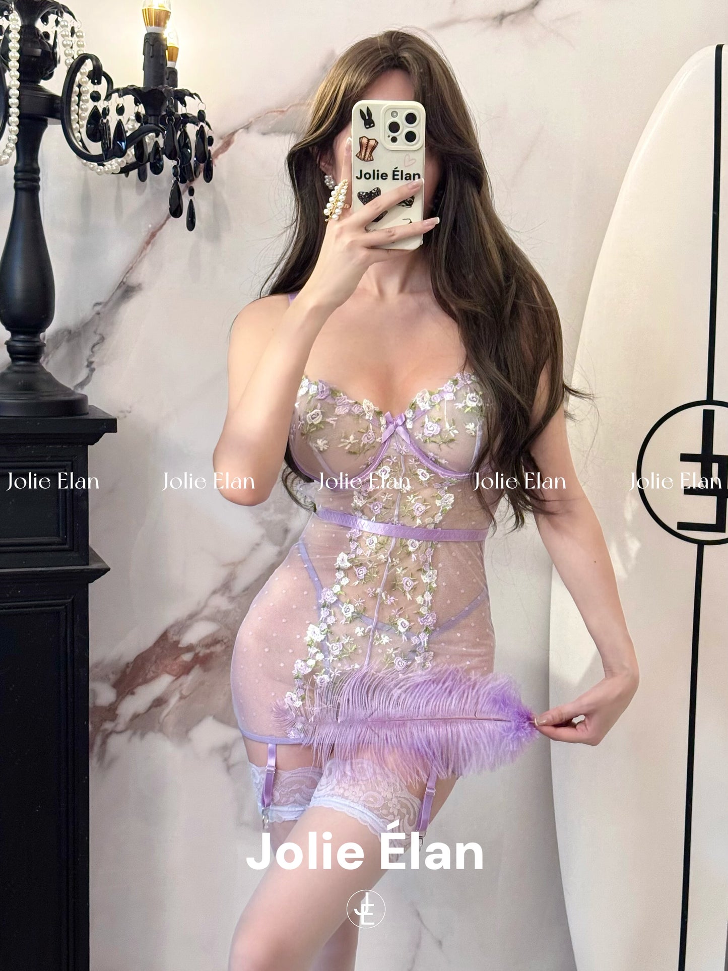 JolieElan · Gentle trap · French lace embroidered strap perspective sexy qqny underwear set