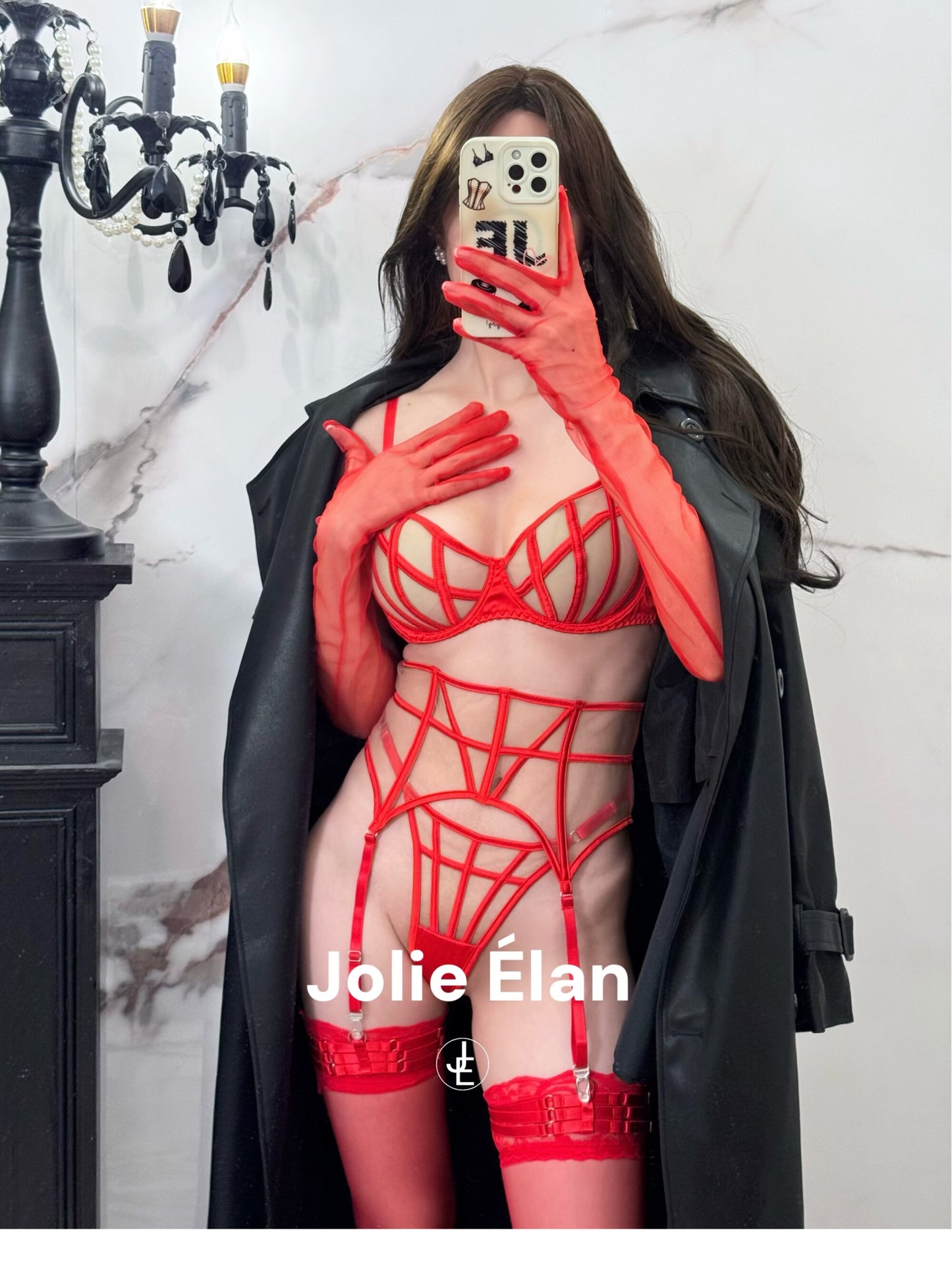 JolieElan · Cold City · Sexy Fishbone Mesh Perspective Premium French Underwear Set