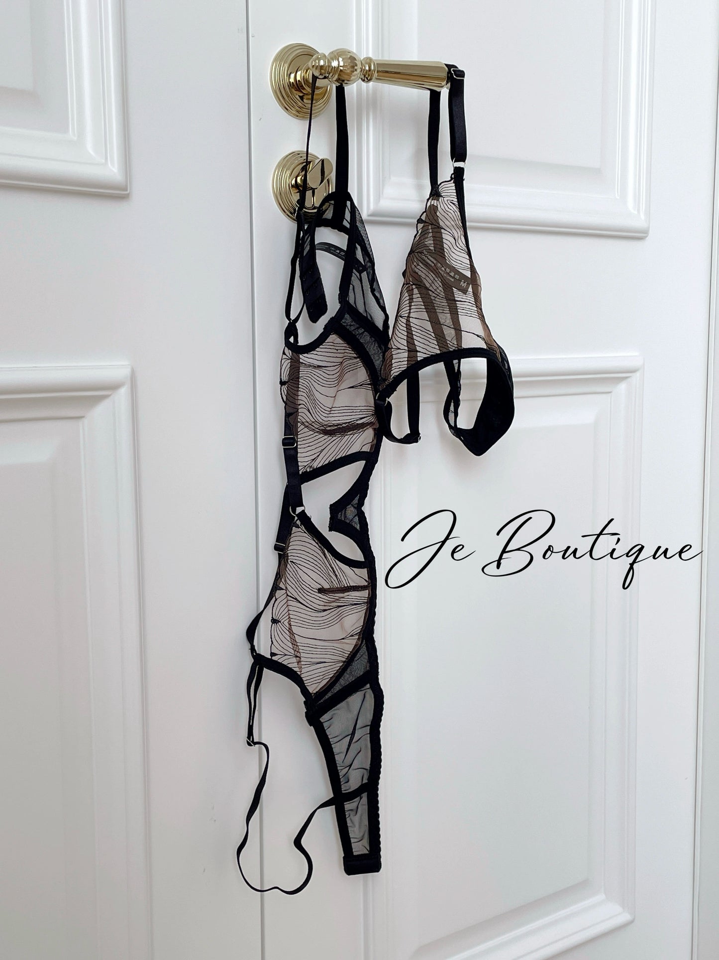 JolieElan · Rum Effect · French Lace Ultra Thin Sexy Cross Hollow Pure Desire Underwear Set