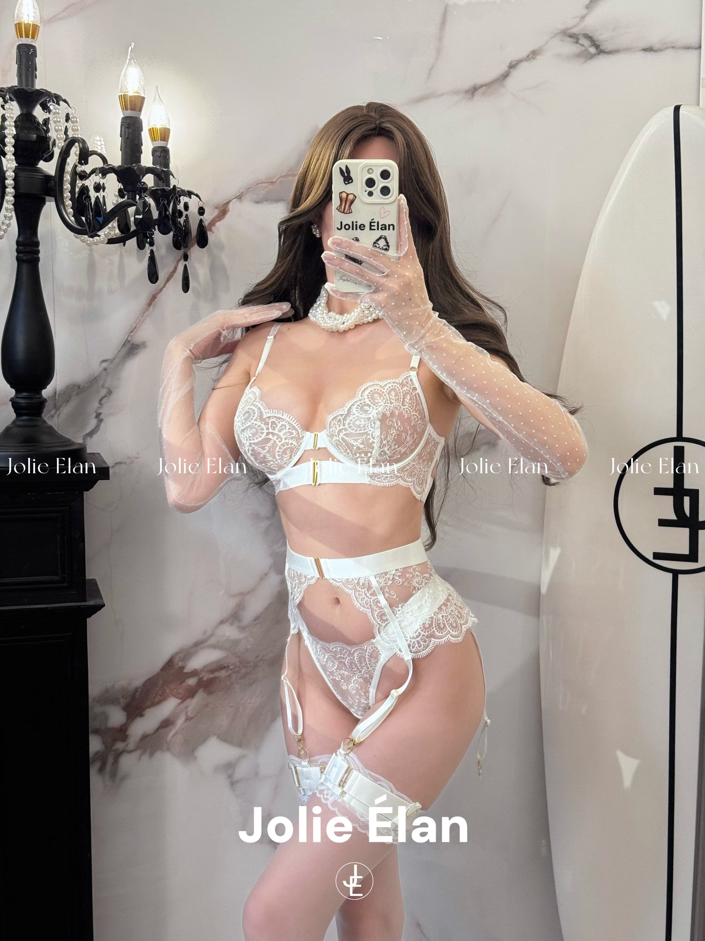 JolieElan Gatsby French Lace Hollow Perspective Gathering Premium Sexy Lingerie Set