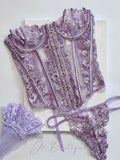 JolieElan · Elegant counterattack · Pure lust purple lace fishbone waist sexy underwear set