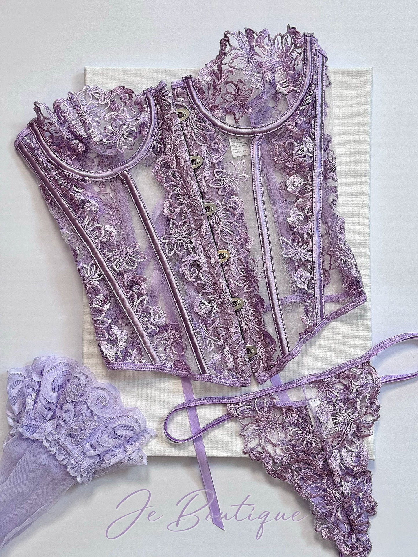 JolieElan · Elegant counterattack · Pure lust purple lace fishbone waist sexy underwear set