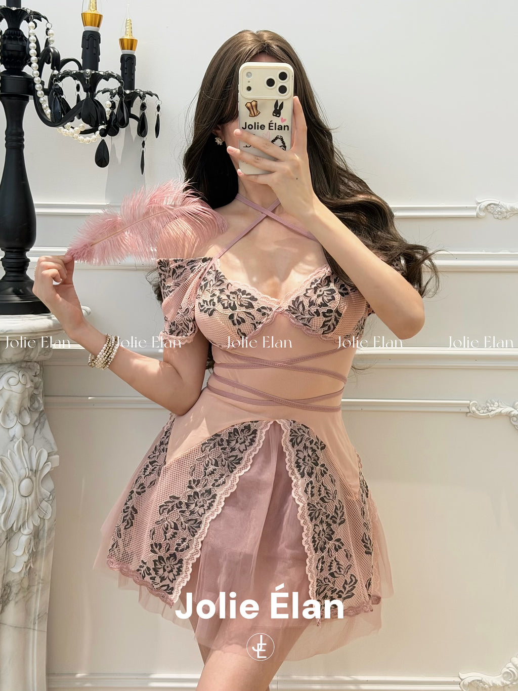JolieElan · Falling in Love · French Sexy Pure Lust Pink Lace Split Seduction Lingerie Set