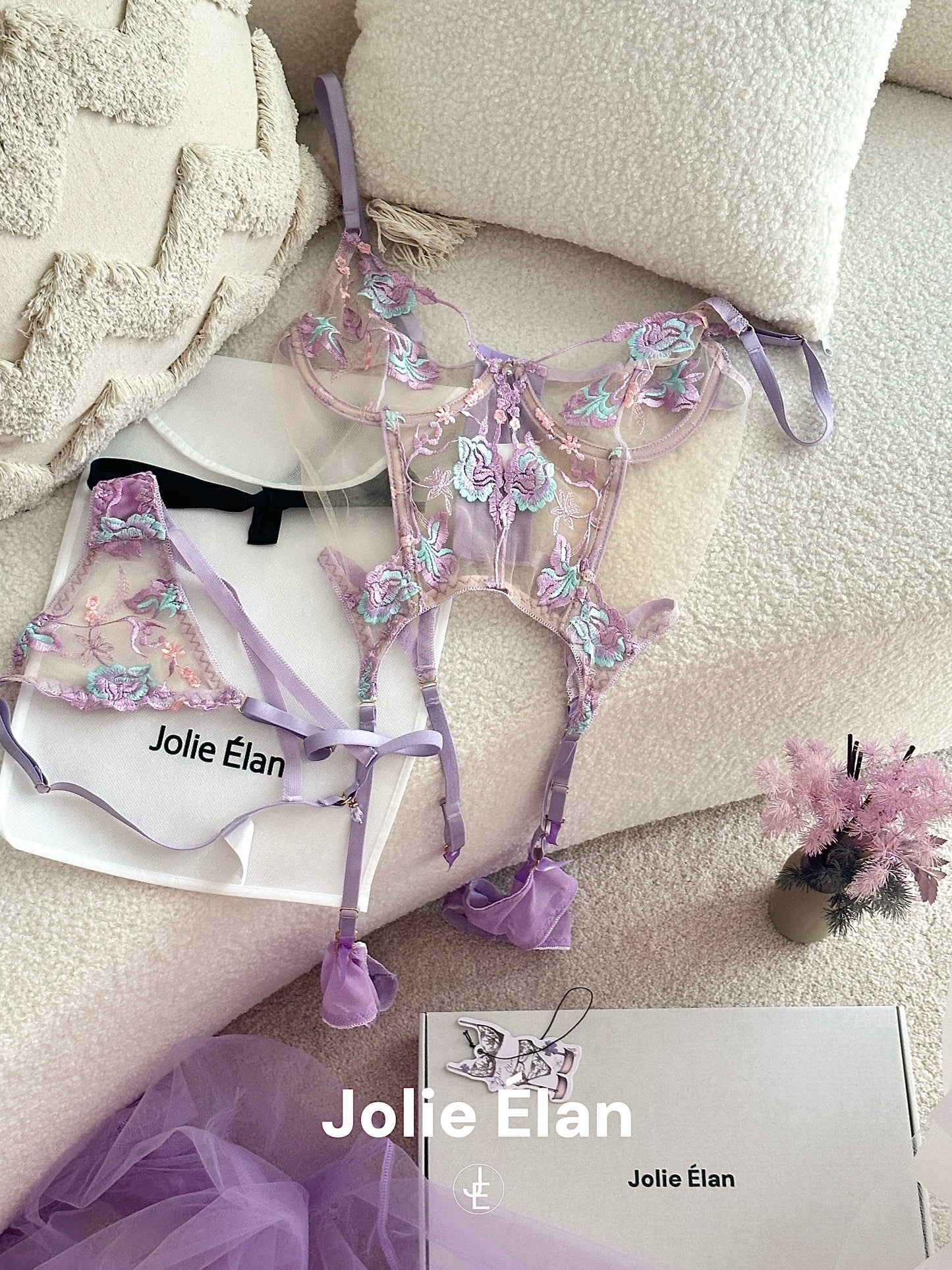 JolieElan · Paris Old Dream · Sexy Mesh Embroidery Lace Perspective French Pure Desire Underwear Set
