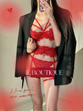 JolieElan · Deadly Woman · Natal Year Red Strap Gathering Lace Sexy Lingerie Set