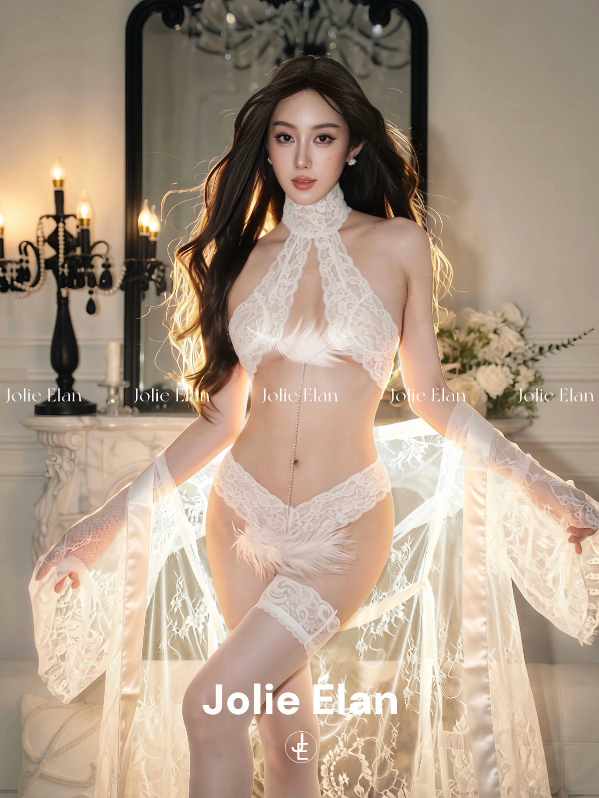 JolieElan · Swoon · French Sexy Pure Lace Flash Diamond Seduction Premium Lingerie Set