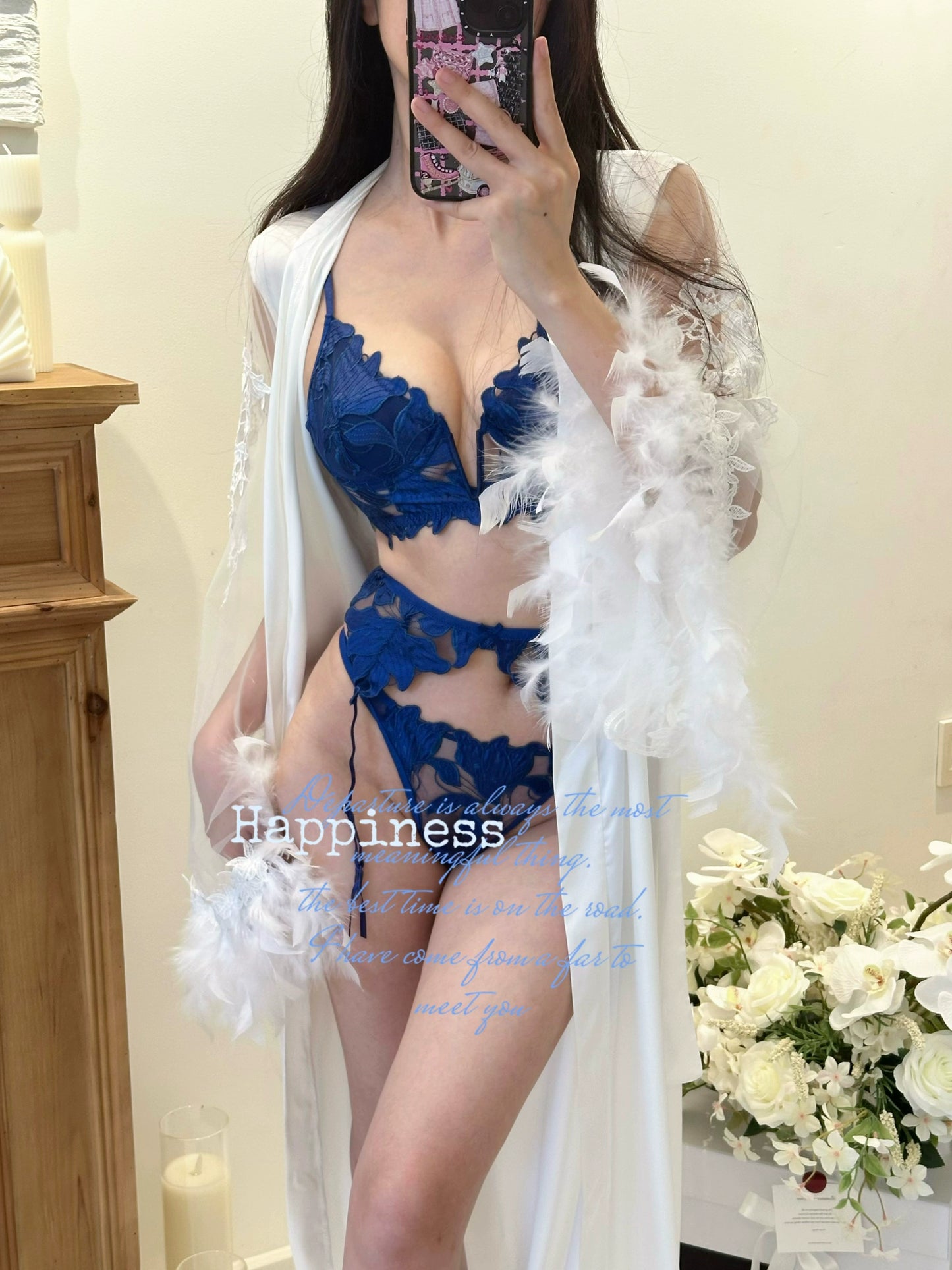 JolieElan Beverly Wife French Old Money Deep V Lace Embroidered Sexy Lingerie Set