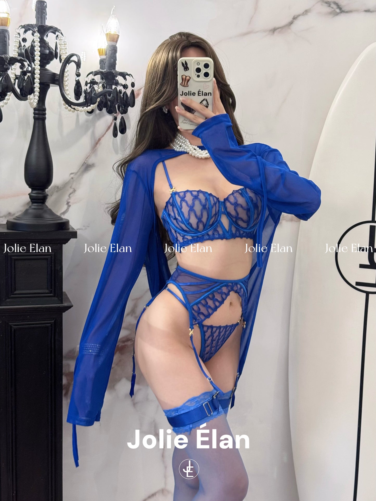 JolieElan · Deep Sea Enchantress · Sexy Mesh Splicing Lace Perspective Premium French Underwear Set
