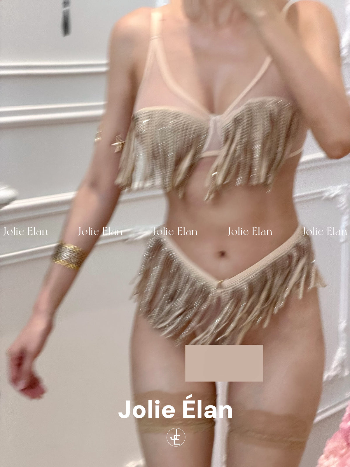 JolieElan · Starfall Quicksand · French Royal Sister Sexy Sequins Tassel Mesh Perspective Underwear Set