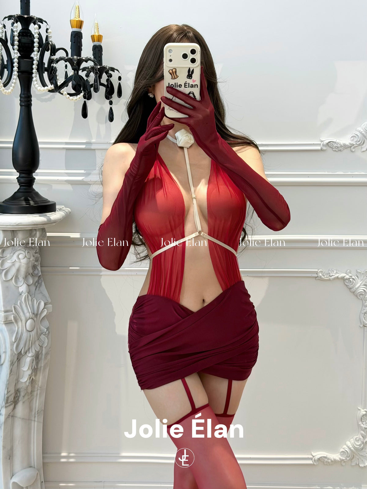 JolieElan · Rose Lover · Sexy Royal Sister Lace Mesh Perspective Premium Pendant Underwear Set