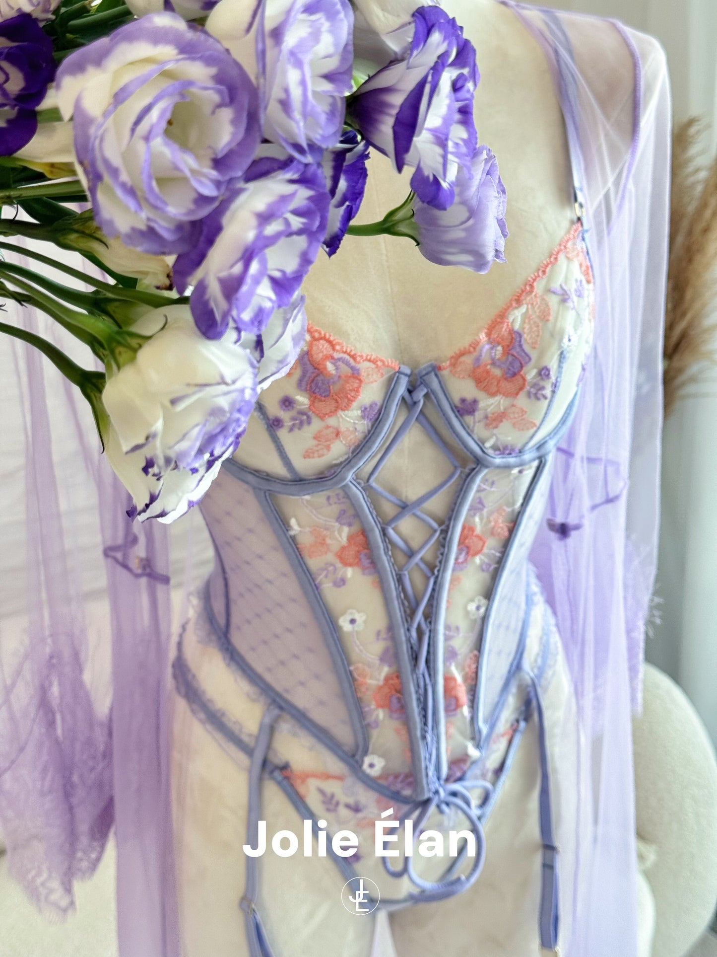 JolieElan · Encounter · Sexy fishbone mesh embroidered lace perspective premium French underwear set