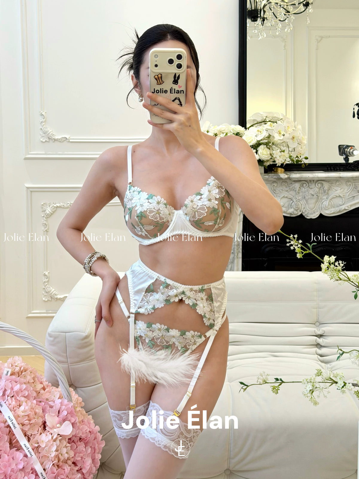 JolieElan · Budding · French Sexy Heavy Industry Lace Embroidery Pure Desire Premium Underwear Set