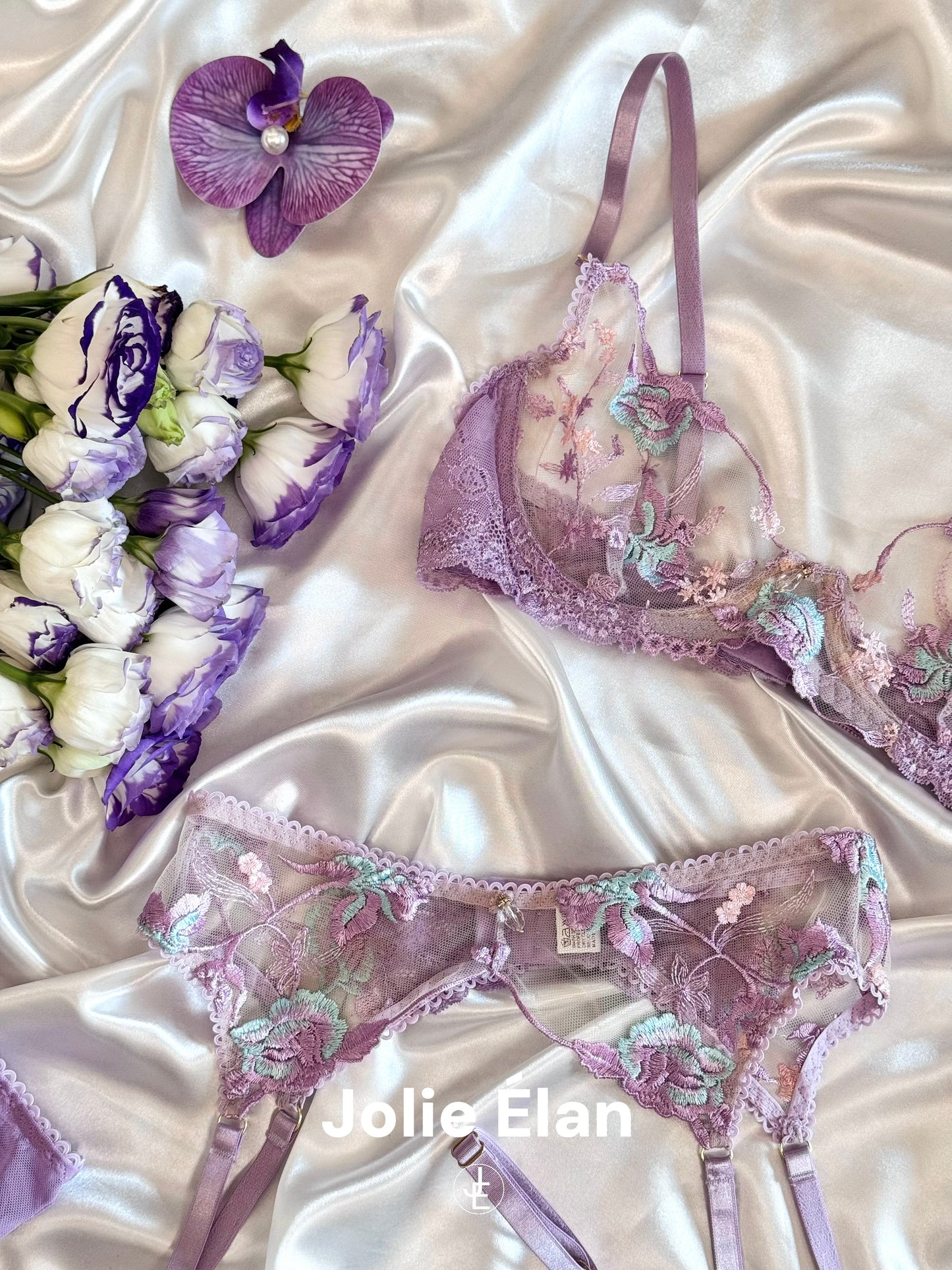 JolieElan · Left Bank Garden · Sexy mesh embroidered lace perspective French pure desire underwear set