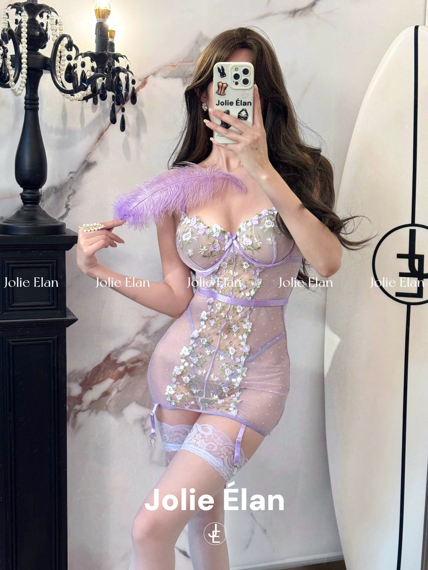 JolieElan · Gentle trap · French lace embroidered strap perspective sexy qqny underwear set