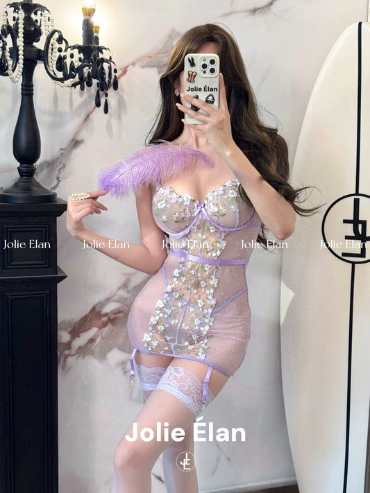 JolieElan · Gentle trap · French lace embroidered strap perspective sexy qqny underwear set