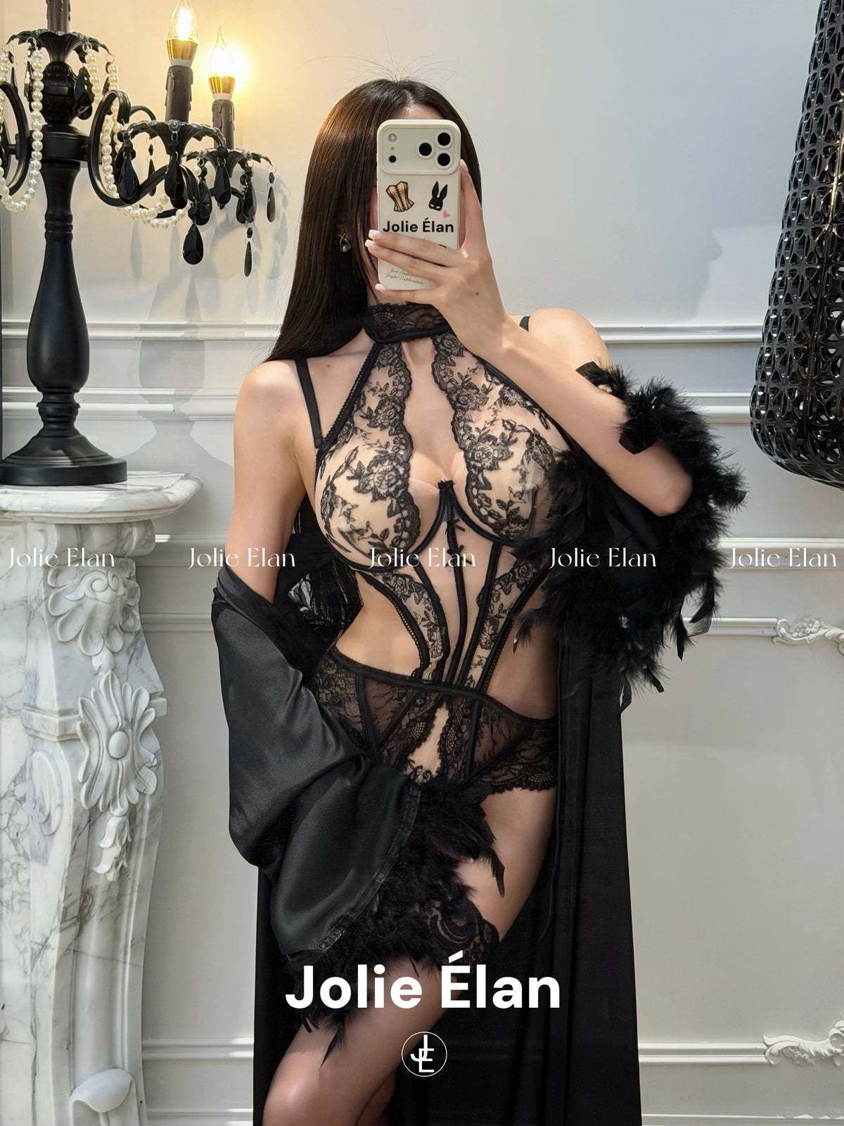 JolieElan · Vivian · French sexy royal sister lace perspective hanging neck pure desire one-piece underwear women