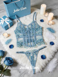 JolieElan Santorini French Light Luxury Embroidery Sexy Lace Perspective Premium Underwear Set