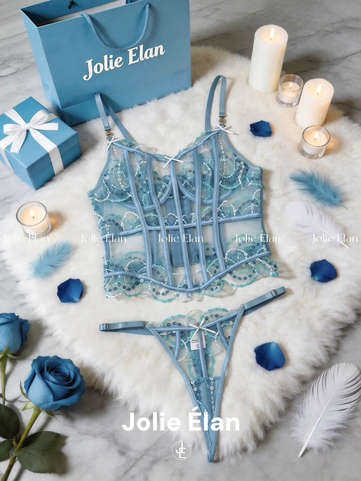 JolieElan Santorini French Light Luxury Embroidery Sexy Lace Perspective Premium Underwear Set