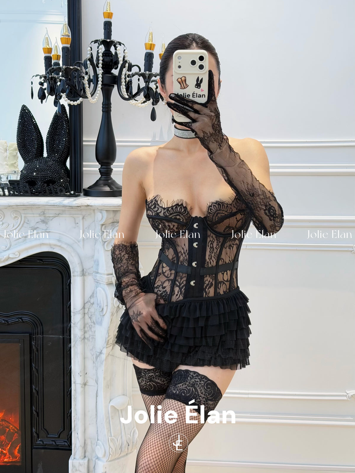 JolieElan Lace Dame Sexy Royal Sister Lace Perspective Fishbone Bust Premium Underwear Set