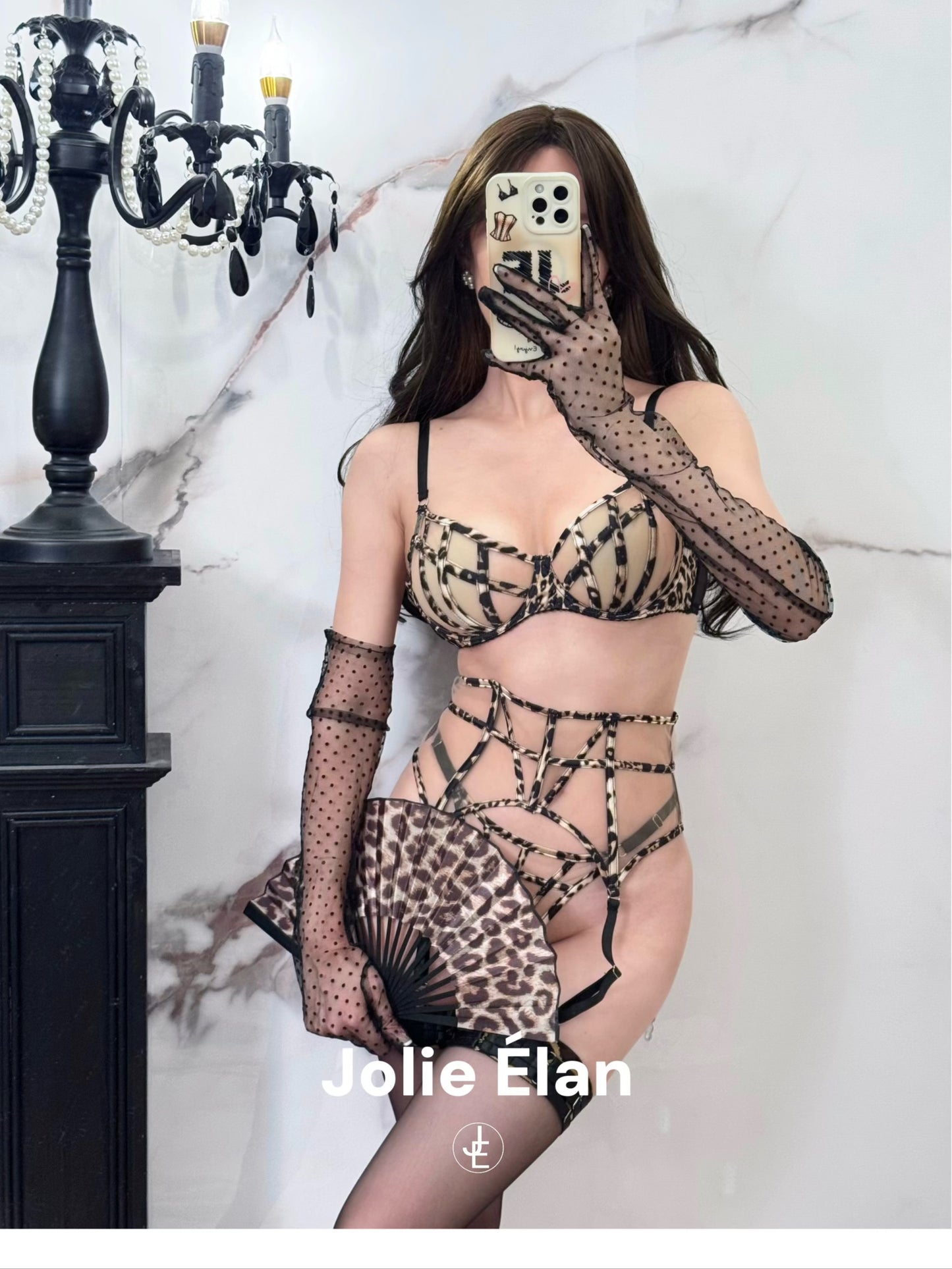 JolieElan · Cold City · Sexy Fishbone Mesh Perspective Premium French Underwear Set