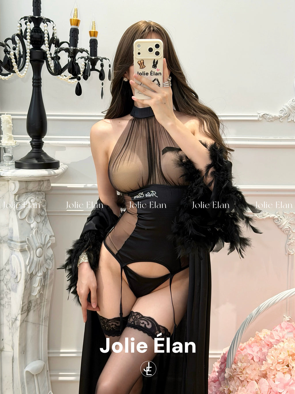 JolieElan · Gone with the Wind · French Sexy Royal Sister Flash Diamond Mesh Perspective One-piece Underwear Set