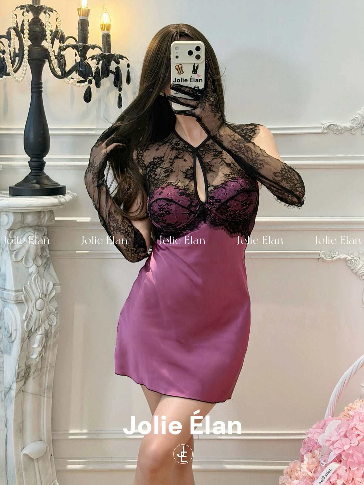 JolieElan Nanfa Rose French Pure Lace Sexy Silky Collected Chest Pad Pajamas Loungewear