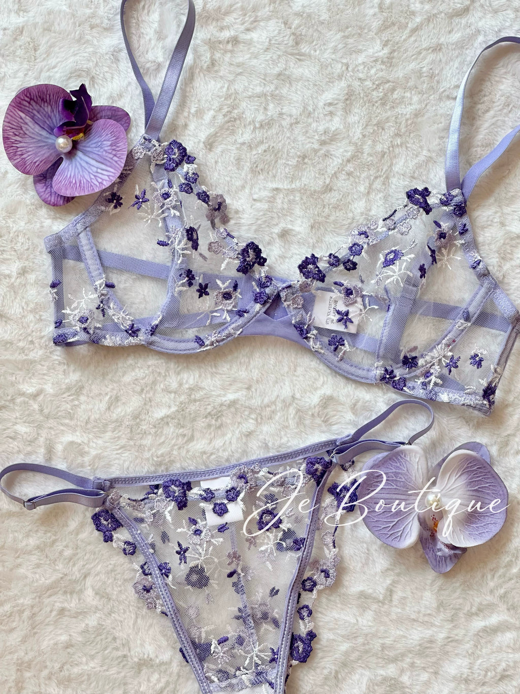 JolieElan Monet Garden French Lace Embroidered Mesh Sexy Perspective Pure Desire Underwear Set