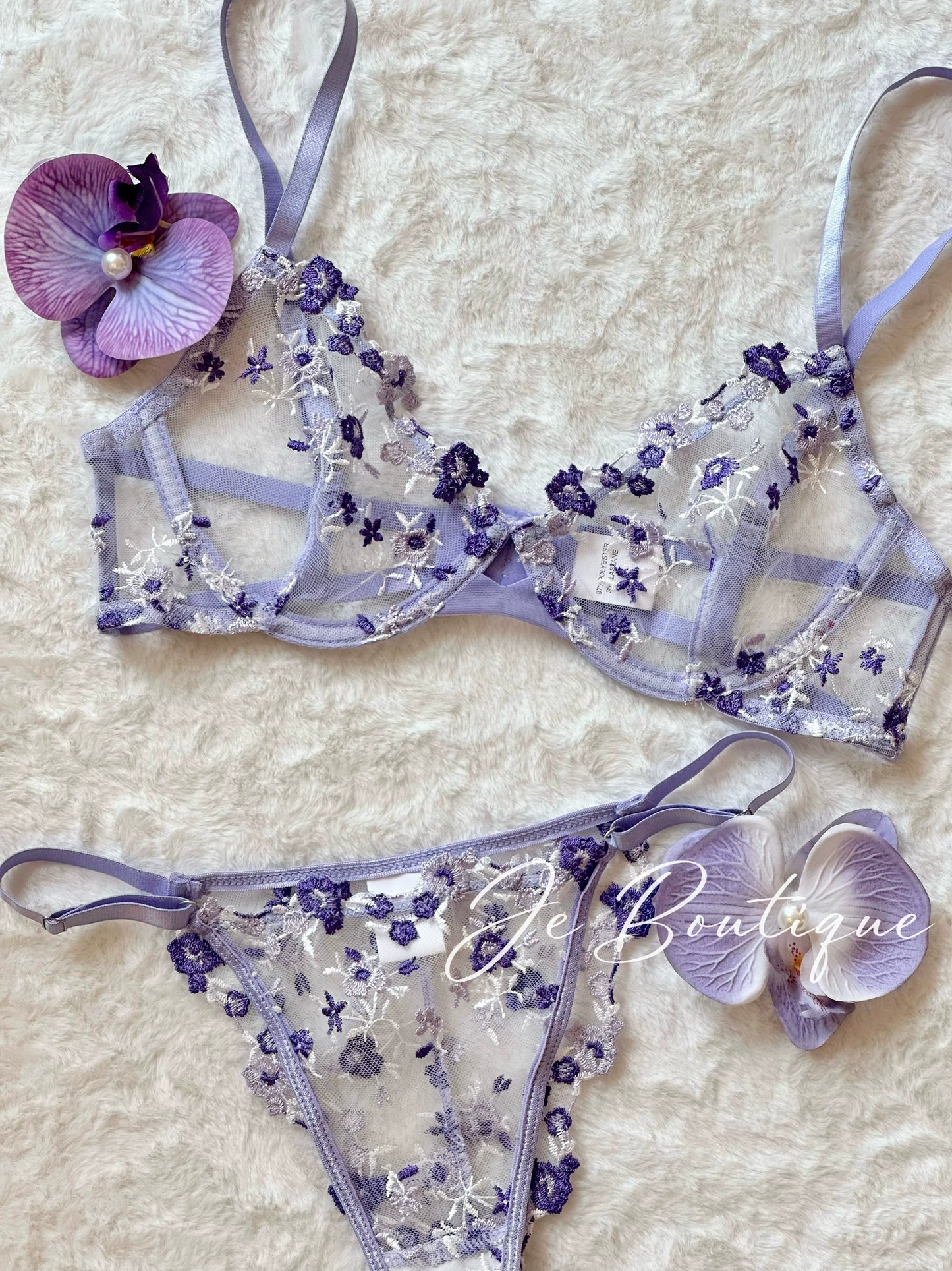 JolieElan Monet Garden French Lace Embroidered Mesh Sexy Perspective Pure Desire Underwear Set