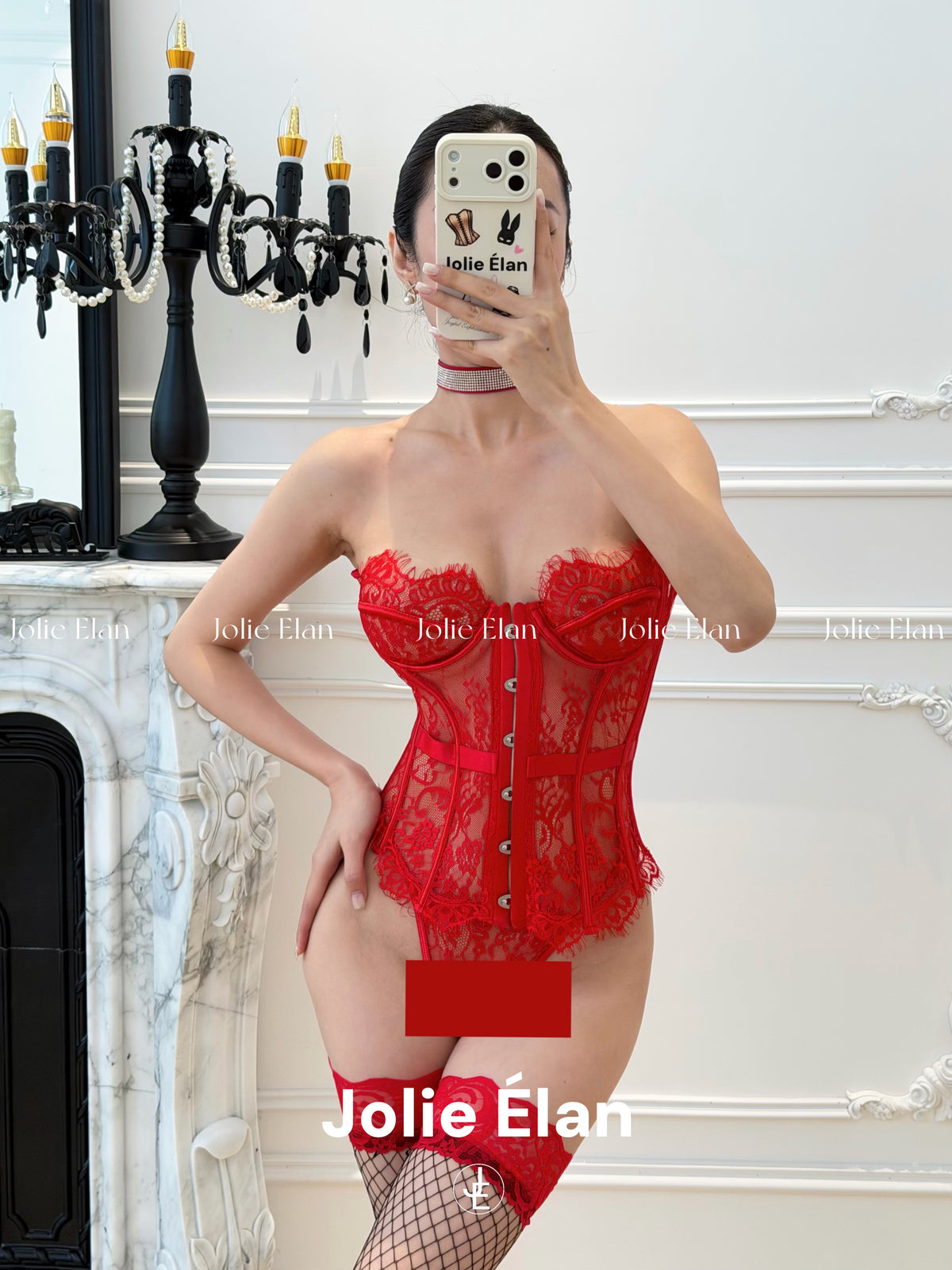 JolieElan Lace Dame Sexy Royal Sister Lace Perspective Fishbone Bust Premium Underwear Set