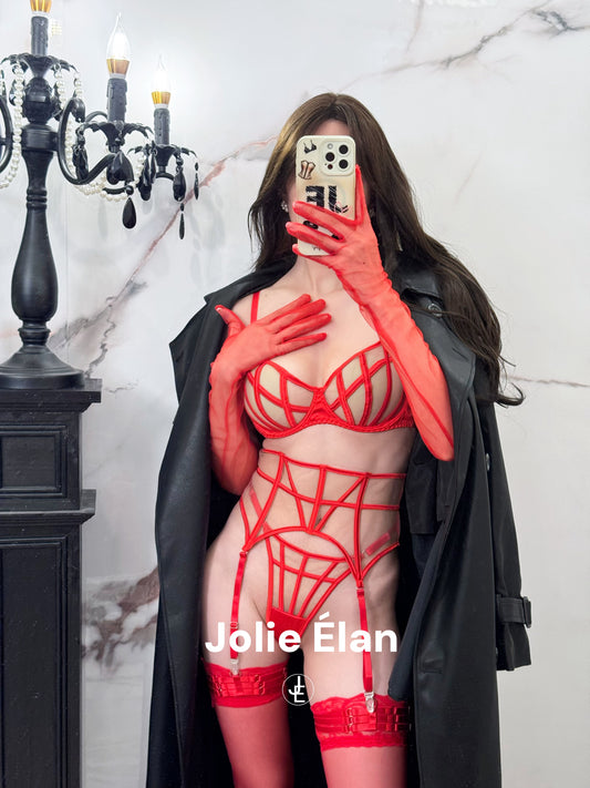 JolieElan · Cold City · Sexy Fishbone Mesh Perspective Premium French Underwear Set