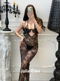 JolieElan · Love Rises · French Sexy Royal Sister Lace Perspective Suspender Long Dress Underwear Set