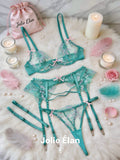JolieElan Tiffany Breakfast Mint Green French Sexy Mesh Perspective Premium Underwear Set