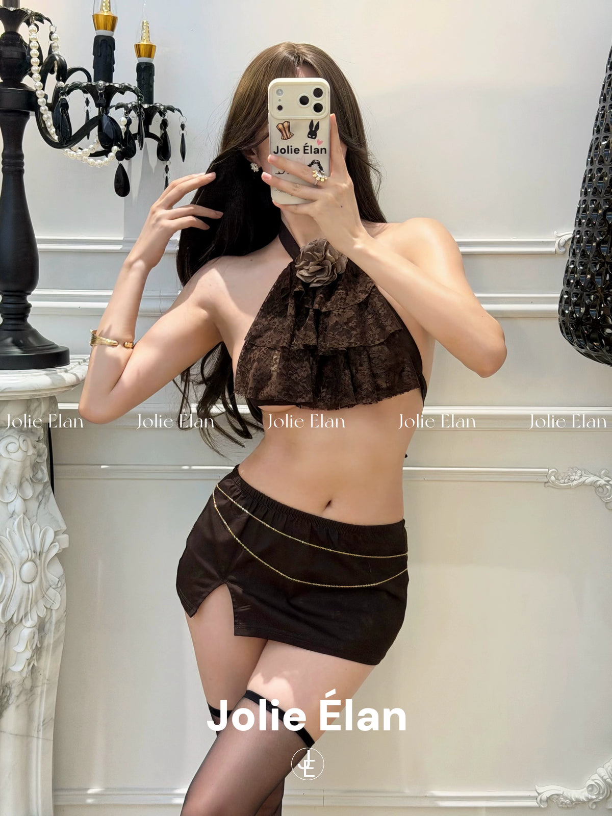 JolieElan Mousse Baby Sexy Lace Hollow Royal Sister Dating Sentiment Strap Underwear Set