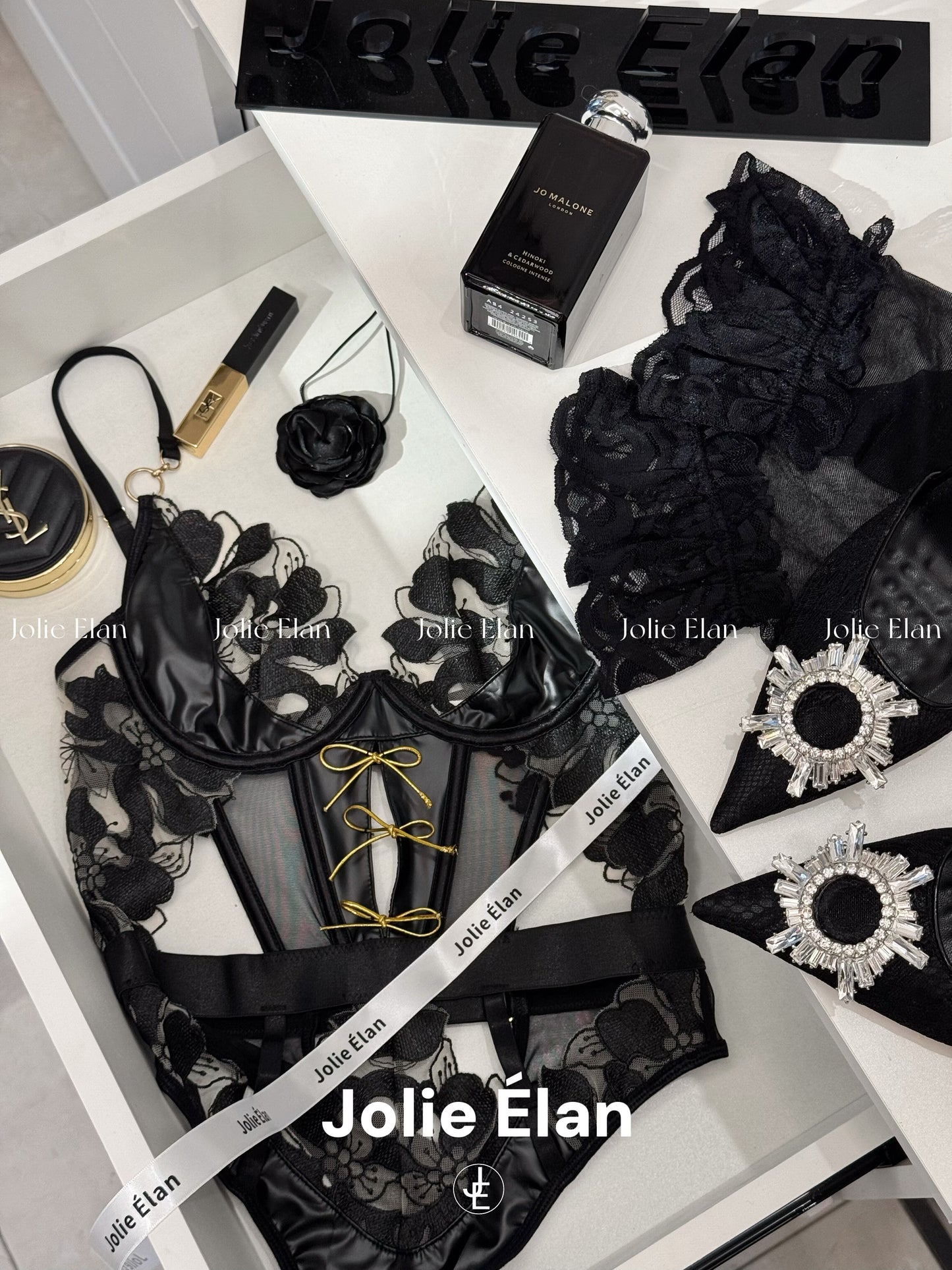 JolieElan · Can't Quit You · Sexy Lace Splicing Leather Fishbone One-piece Gathering Underwear Set