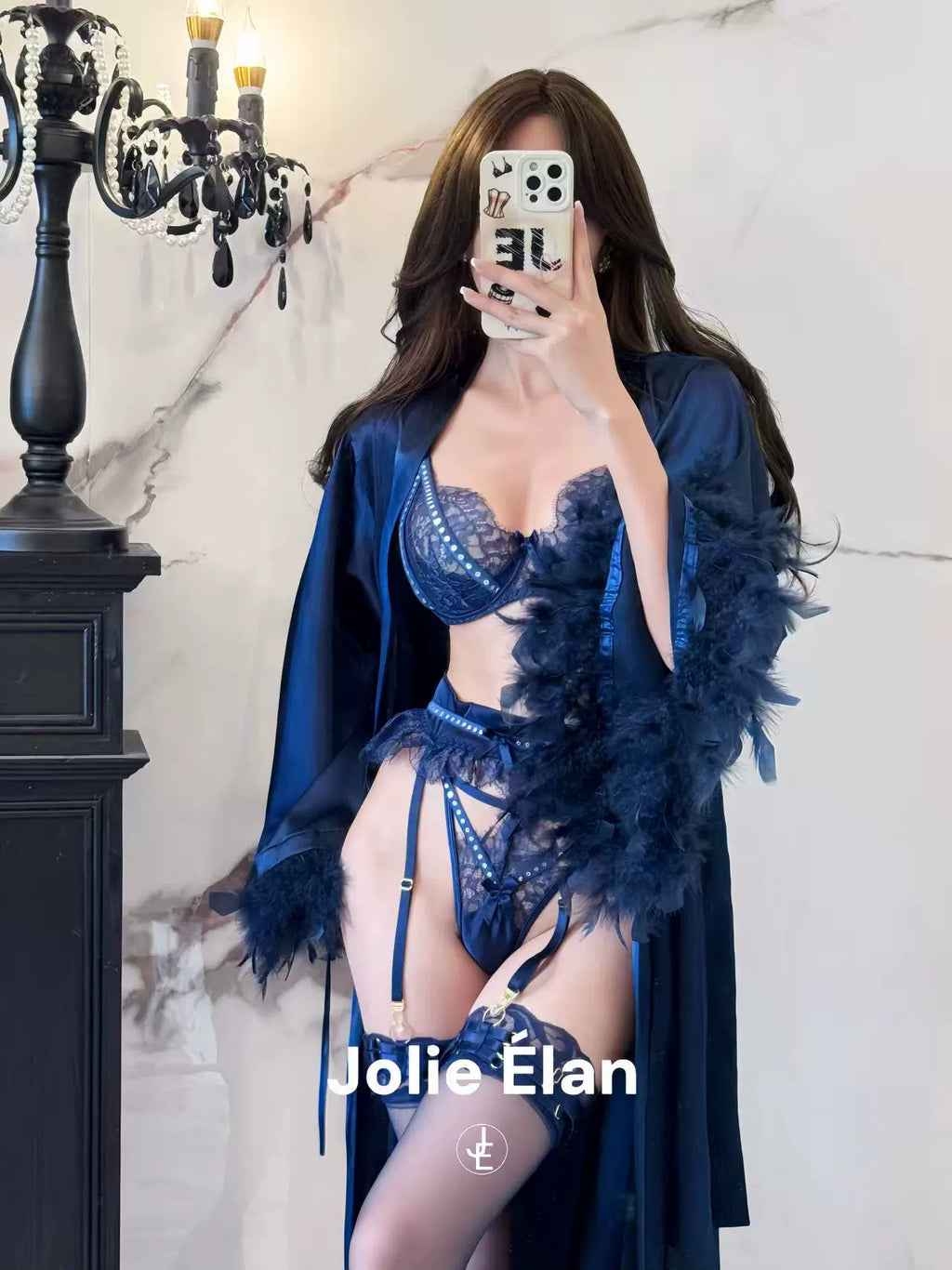 JolieElan · Addicted · Sexy mesh stitching lace perspective premium French underwear set