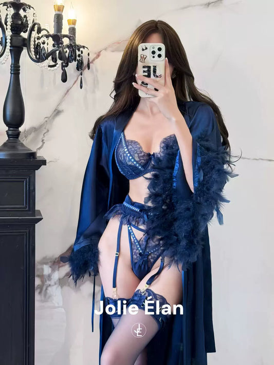 JolieElan · Addicted · Sexy mesh stitching lace perspective premium French underwear set