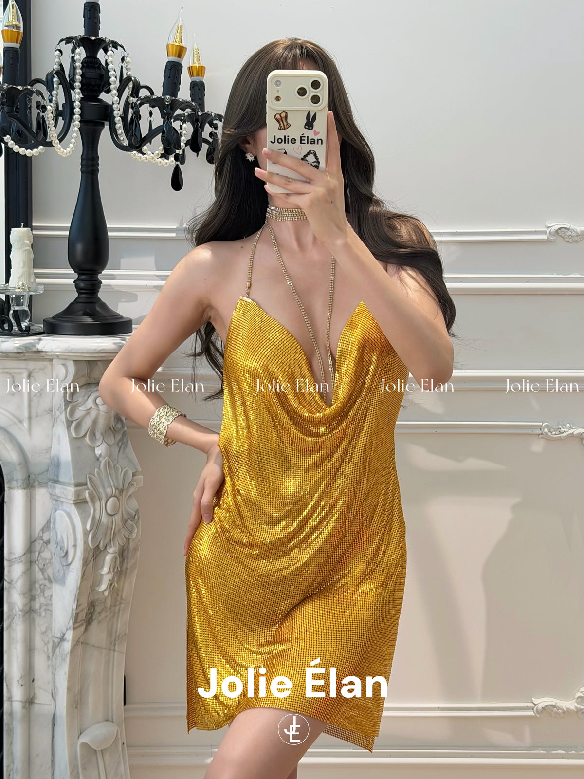 JolieElan · Midnight Party · Sexy Leopard Print Royal Sister Deep V Sequins Flash Diamond Atmosphere Backless Lingerie Set