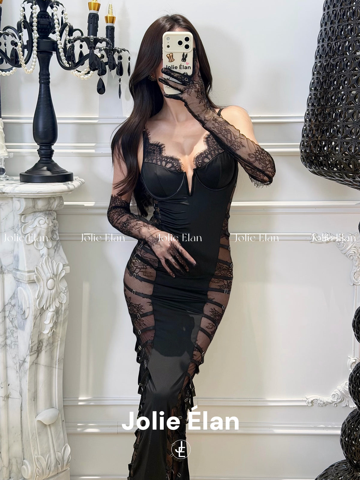 JolieElan · Little Black Dress · Sexy Royal Sister Deep V Lace Strap Skinny Premium Nightdress Underwear Set