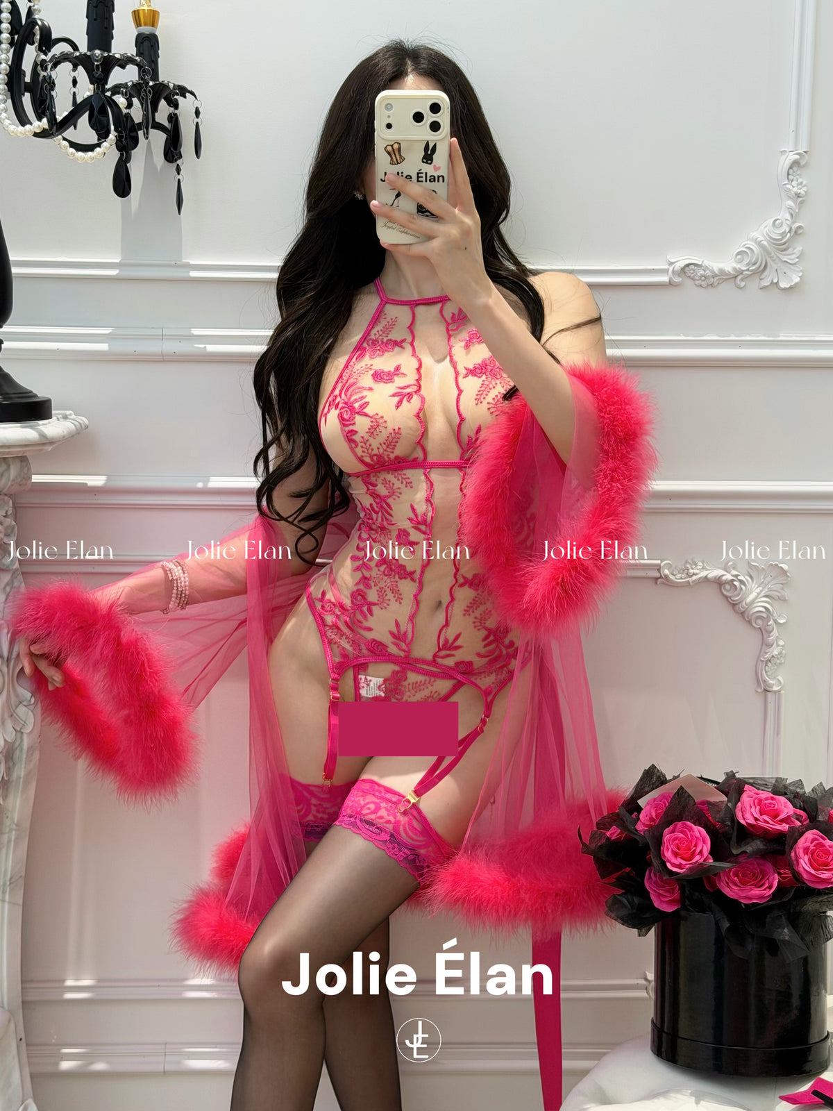 JolieElan · Rose Covenant · French Sexy Royal Sister Lace Embroidery Perspective Skinny Underwear Set