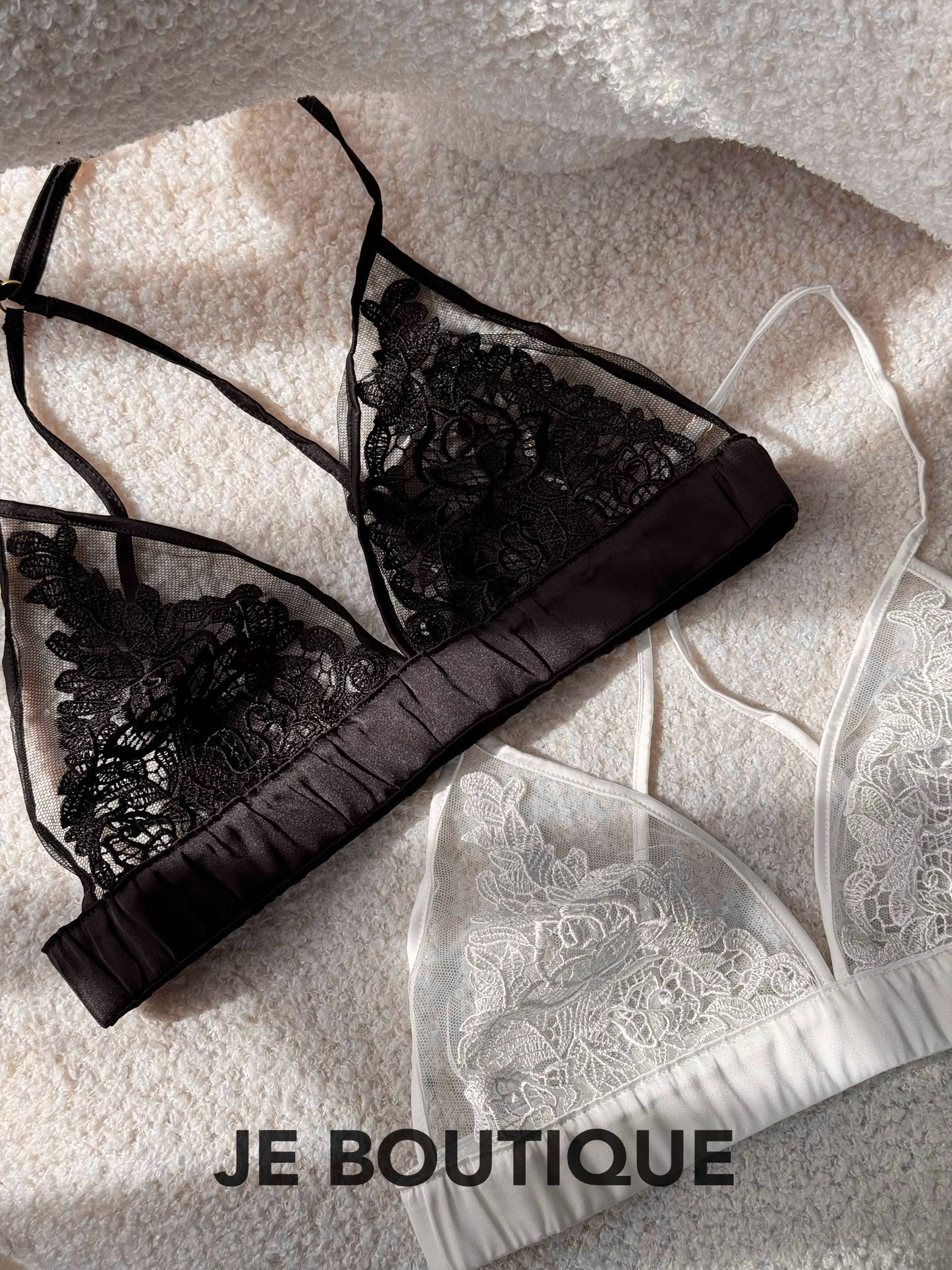 JolieElan · French Embroidery Lace Sexy Bikini Perspective Mesh Underwear Set Big Breasts Small