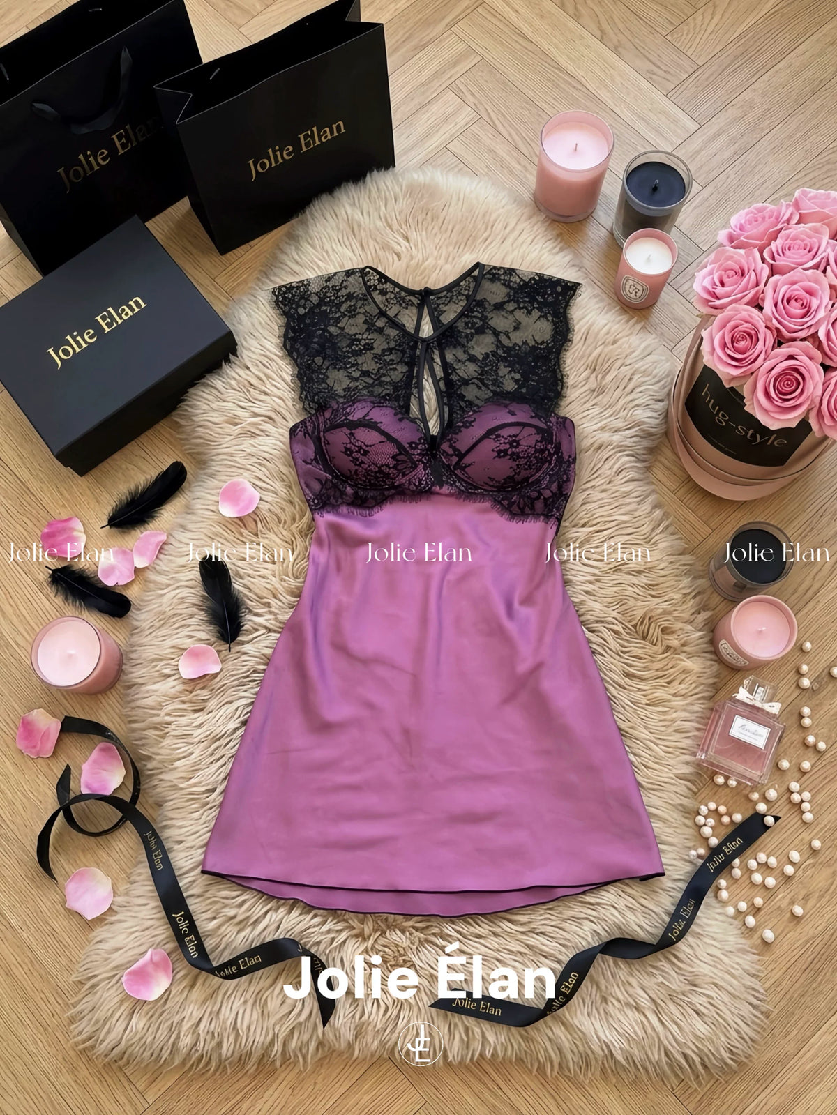 JolieElan Nanfa Rose French Pure Lace Sexy Silky Collected Chest Pad Pajamas Loungewear