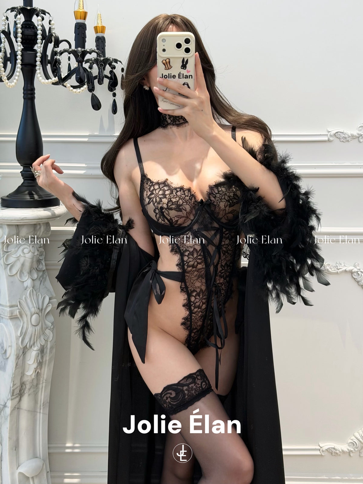 JolieElan · Lingering Game · Sexy Lace Strap Perspective Premium French One-piece Lingerie Set