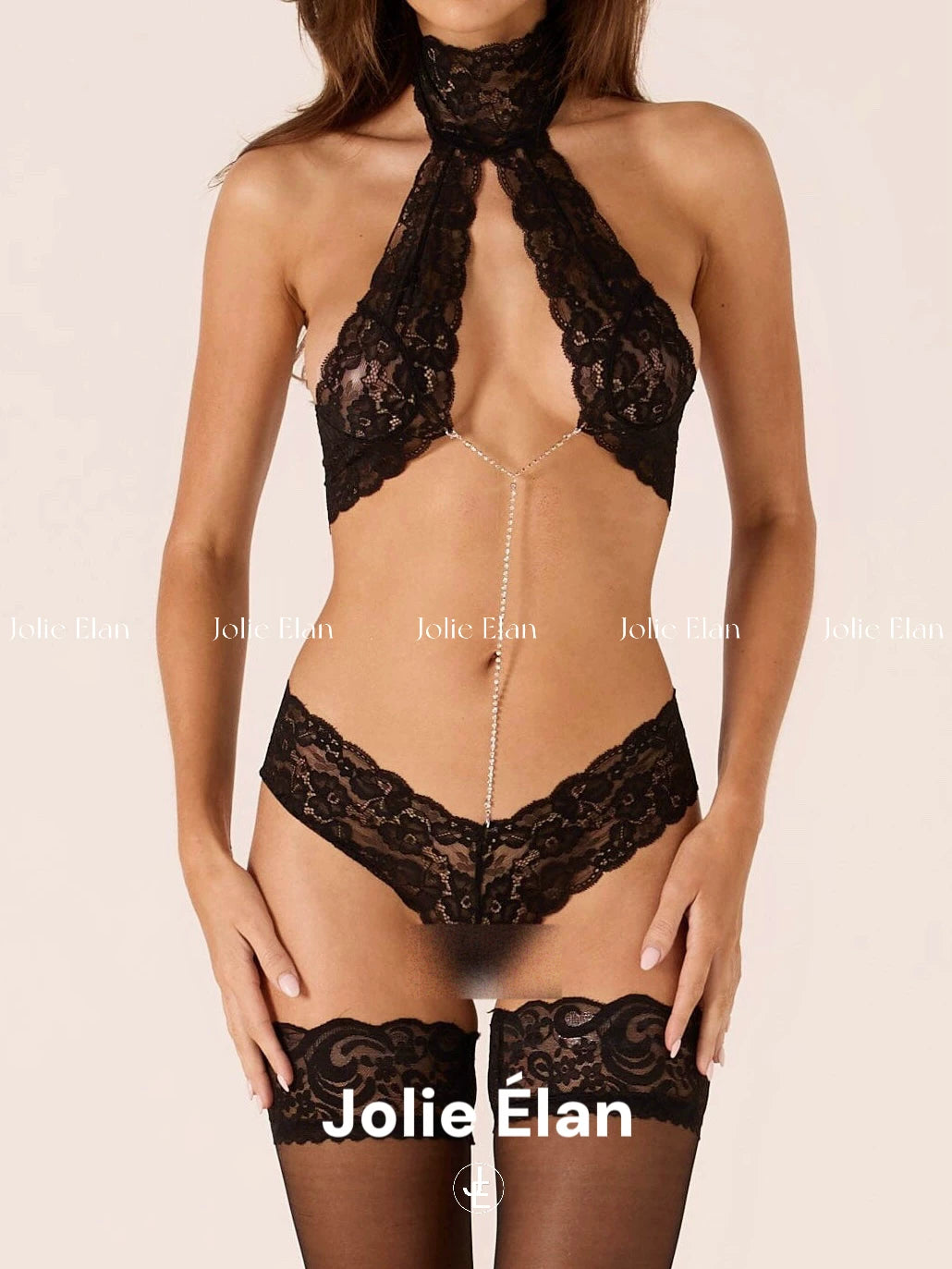 JolieElan · Swoon · French Sexy Pure Lace Flash Diamond Seduction Premium Lingerie Set