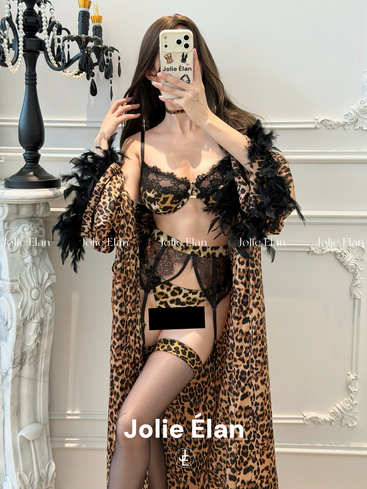 JolieElan · Leopard Love Aesthetics · Sexy Royal Sister Leopard Print Lace Perspective Dating Premium Underwear Set