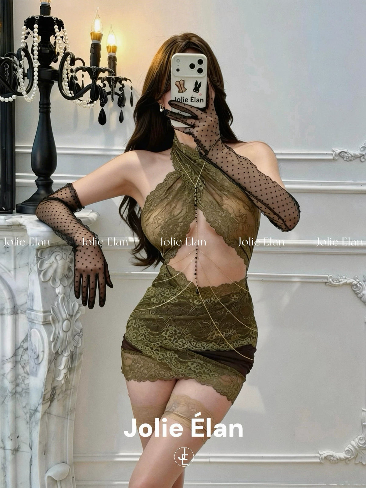 JolieElan · Desire Code · Royal Sister Sexy Neck Cross Lace Perspective Hollow High-end Underwear Skirt